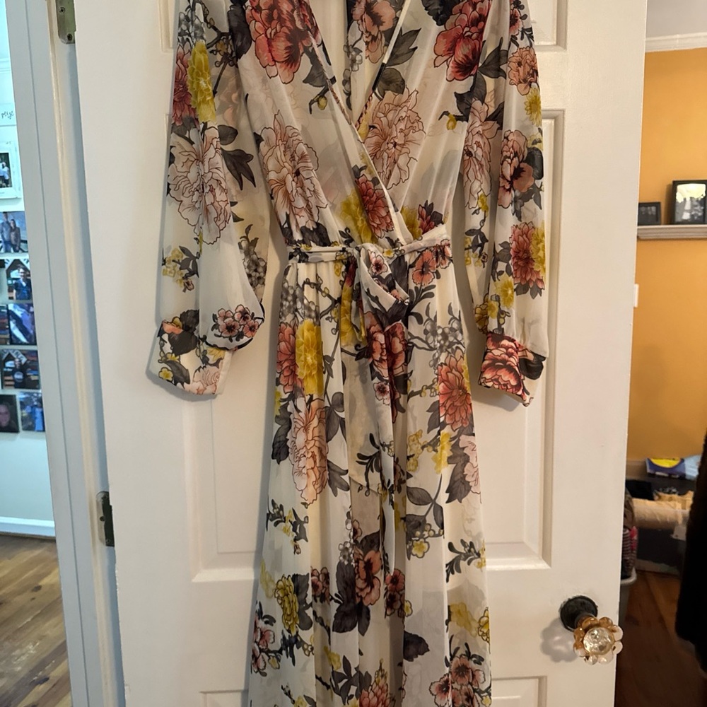 Enfocus Studio Floral Long Sleeve Dress - Cream and Pink